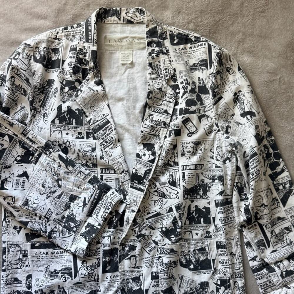 VTG 80s Lawman Group International Comic Strip Print Blazer Jacket Cotton Small